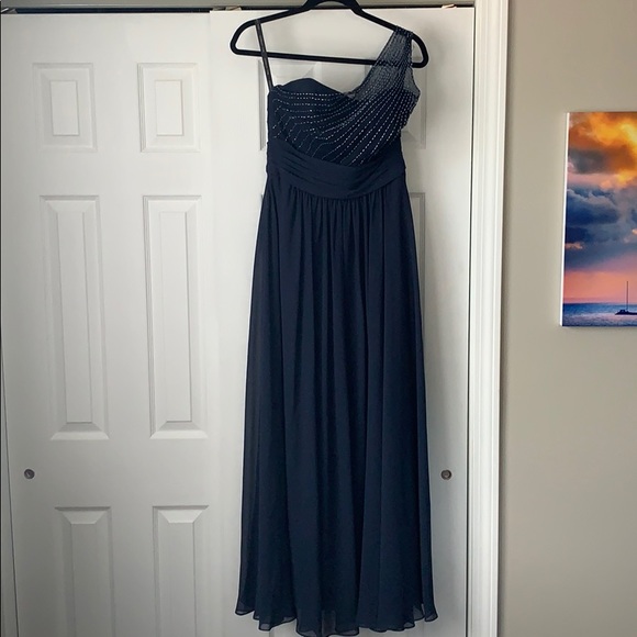Navy blue one shoulder gown - Picture 1 of 4